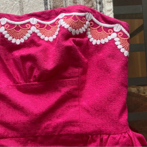 Lilly Pulitzer Azalea Pink Strapless Embroidered Peplum Maybell Dress 4 - Picture 6 of 16
